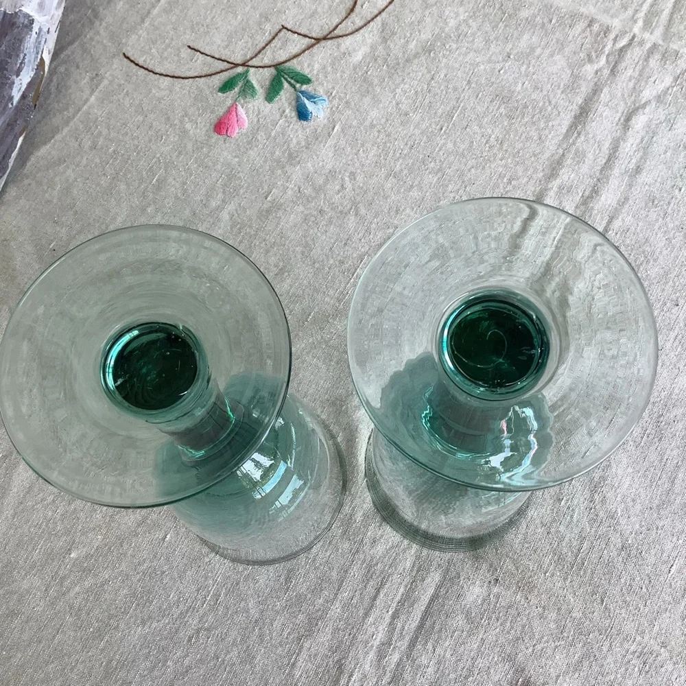 Vintage La Mediterranea Water Wine Handblown 2 Glasses Sea Green Tint